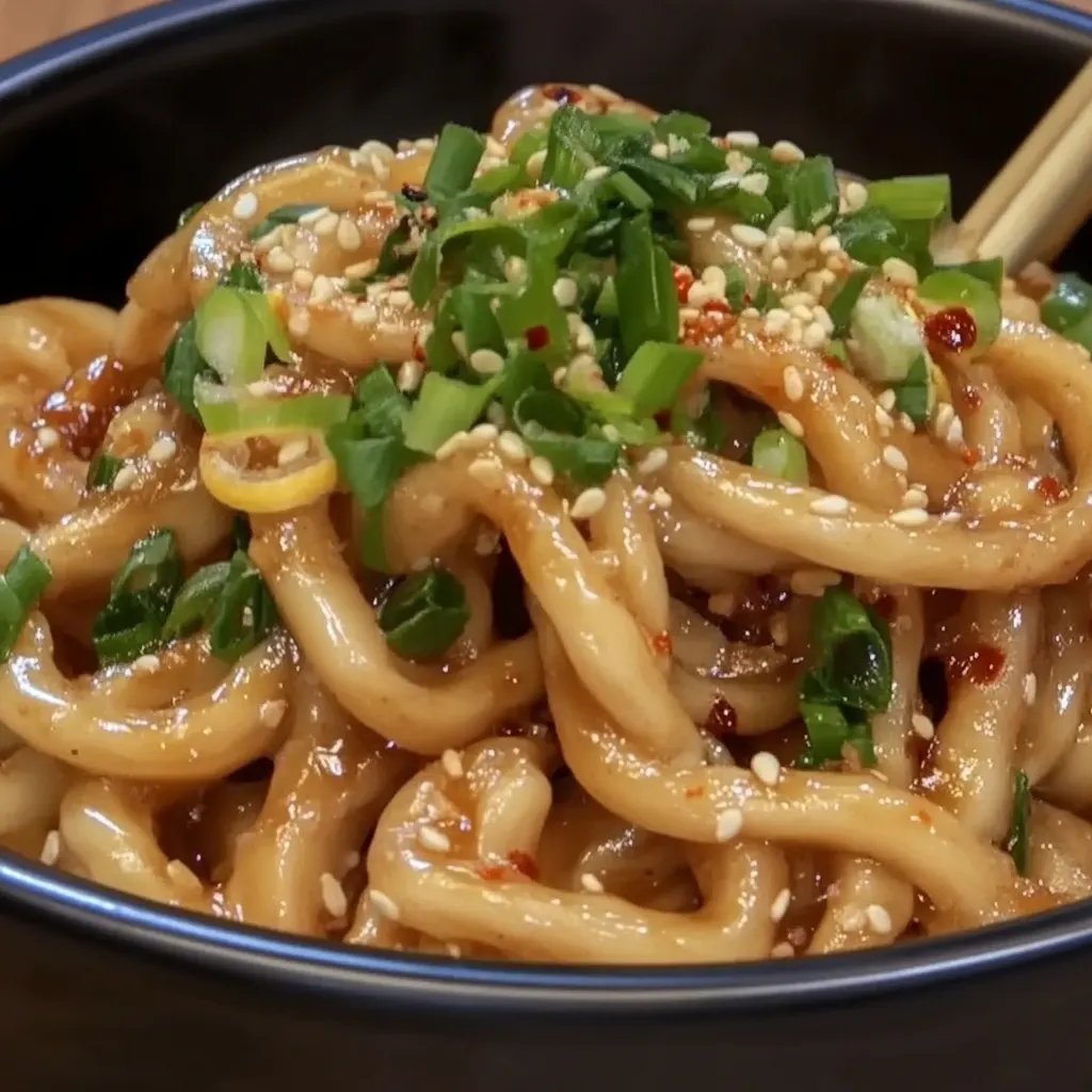 Udon-Nudeln mit Erdnusssauce