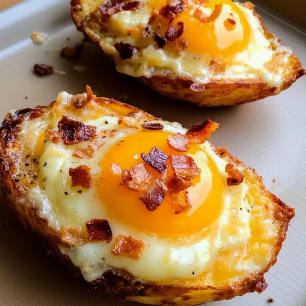 Gebackene, gefüllte Frühstückskartoffeln