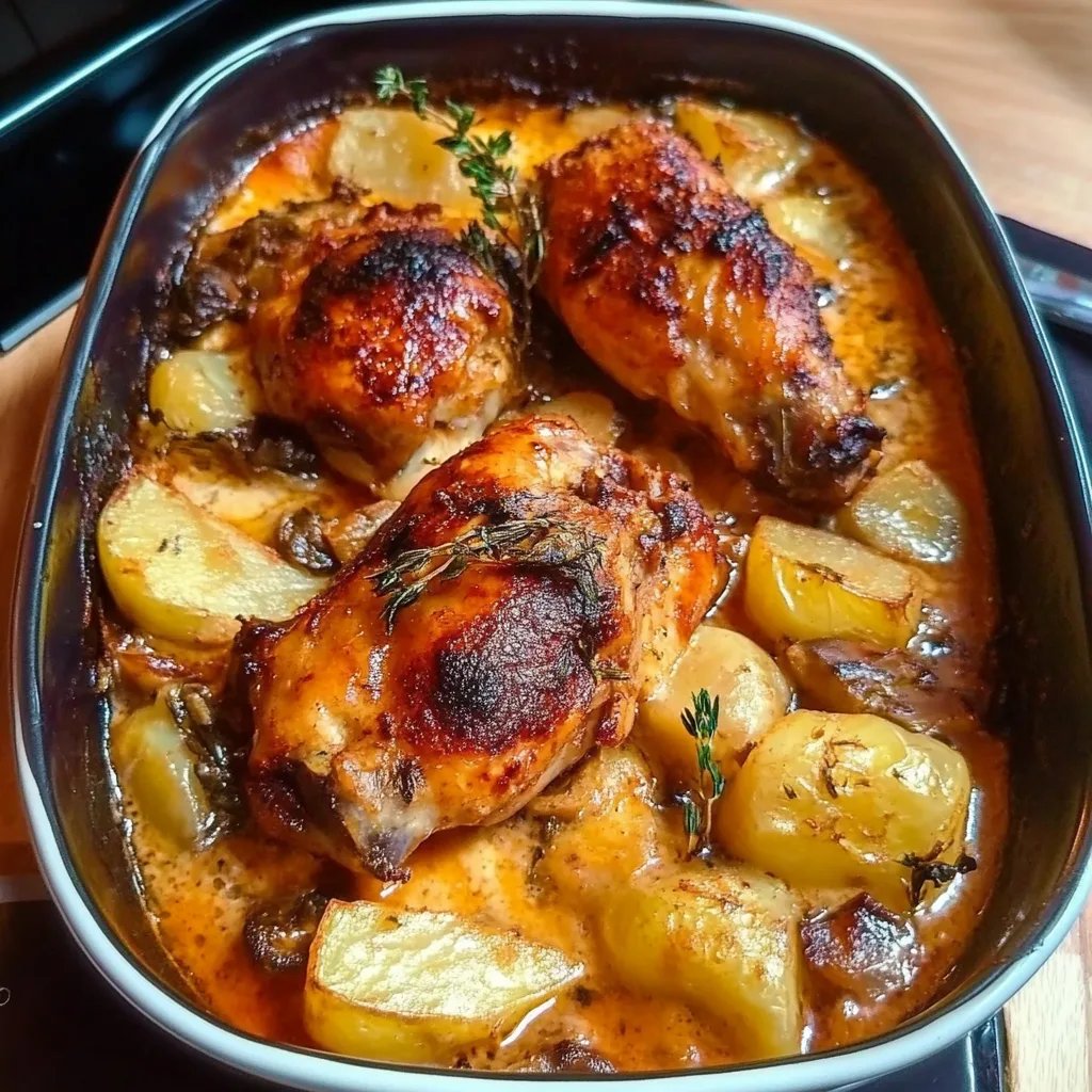 Hähnchenschenkel mit Kartoffeln und Knoblauch