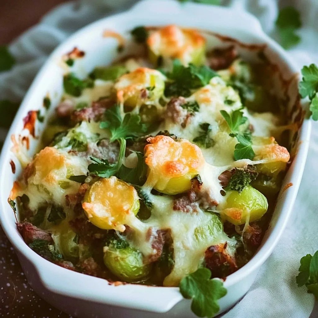 Rosenkohl Auflauf mit Kartoffel und Hackfleisch