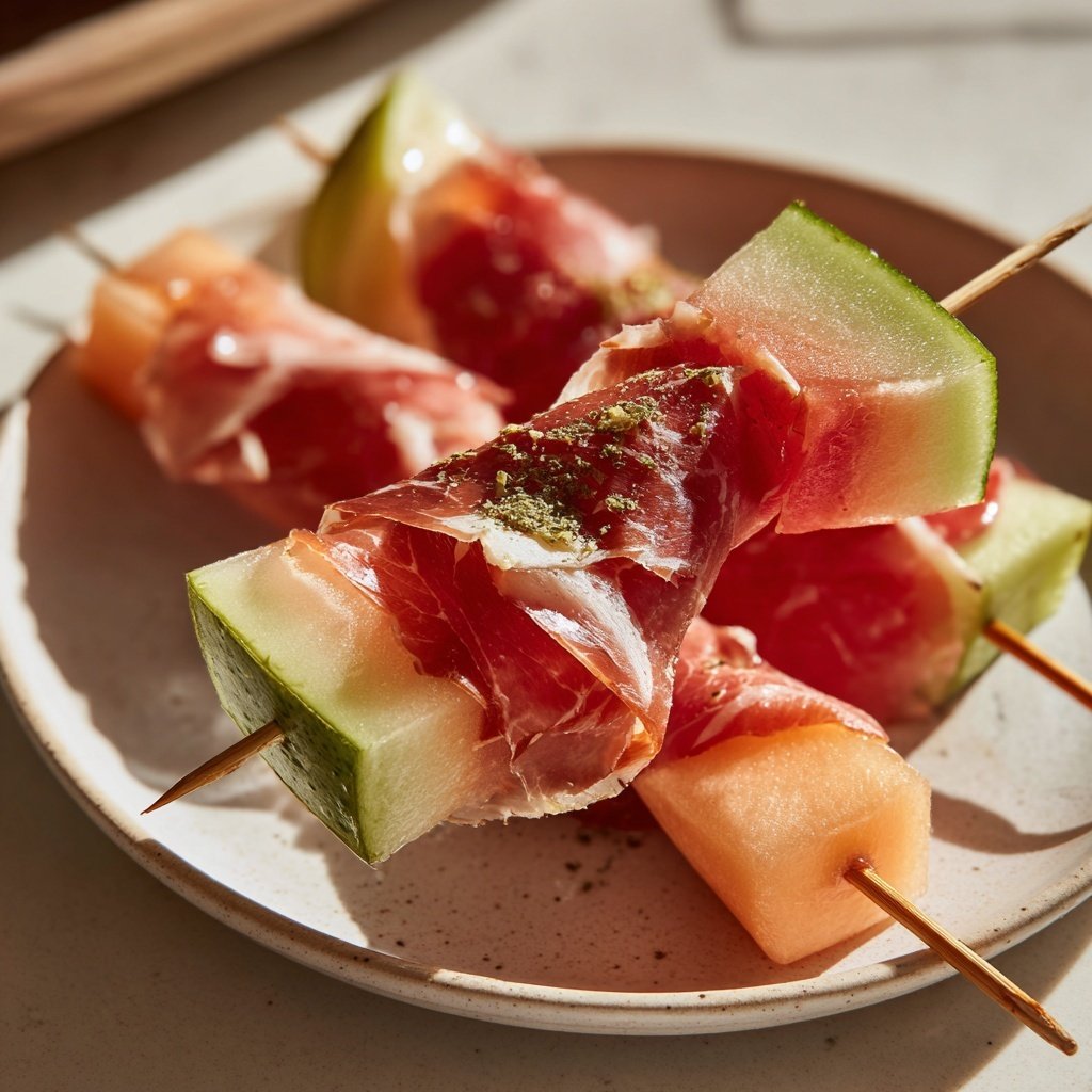 Leckere Prosciutto und Melonen Spieße Vorspeisen