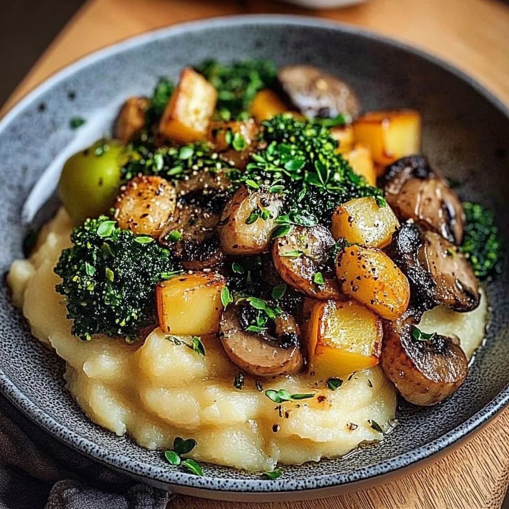 Pilzpfanne mit Rosenkohl & Kartoffelpüree